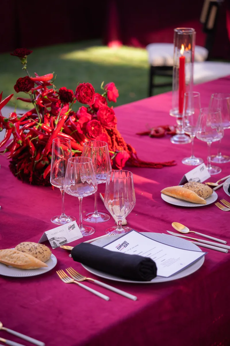 Glasses and table settings for dinner